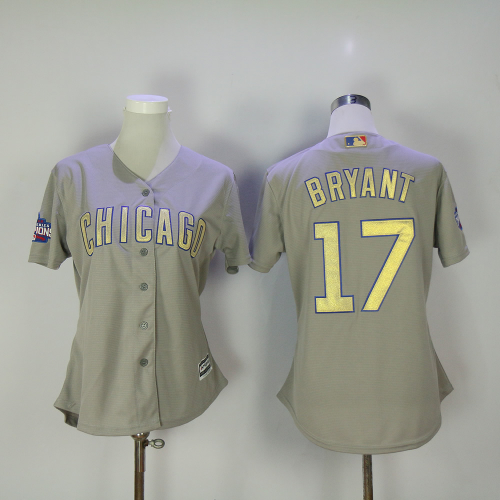 Women Chicago Cubs #17 Bryant Grey Champion MLB Jerseys